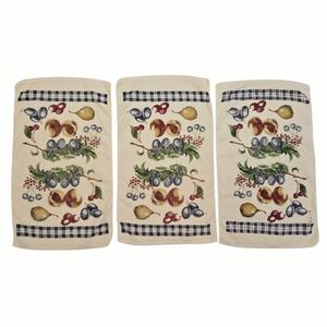 Set of 3 Vintage Kitchen Dish Hand Towels 100% Cotton Fruit Cream Farmhouse